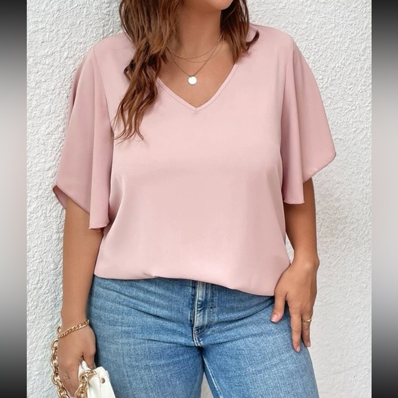 SHEIN LUNE Plus Butterfly Sleeve Blouse Size 0XL/12 - Picture 3 of 10